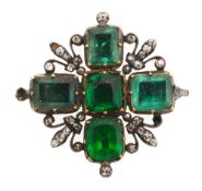 A mid/late 18th century green stone and diamond-set brooch