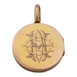 A circular yellow gold hinged locket pendant