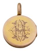 A circular yellow gold hinged locket pendant
