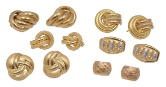 Five pairs of earrings, of varying designs
