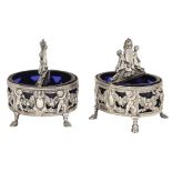 A pair of 19th century French pierced silver salts