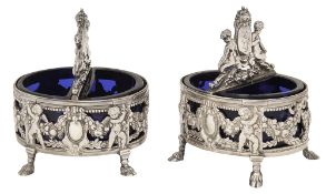 A pair of 19th century French pierced silver salts