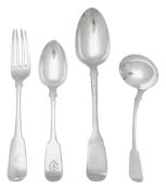 A George III and later silver matched canteen of fiddle pattern flatware