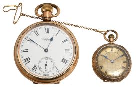 A lady's Swiss gold keyless fob watch c.1900 and a Waltham gold plated keyless pocket watch