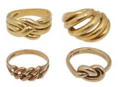 Four yellow gold twisted knot designed rings