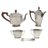 A George VI silver four piece tea service