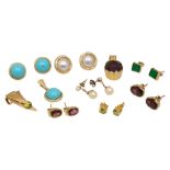 Various pairs of earrings and three pendants