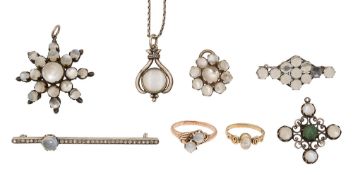 A small collection of Victorian and later moonstone jewellery