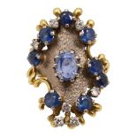 An unusual sapphire and diamond dress ring