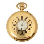 A late Victorian 18ct gold half hunter keyless pocket watch