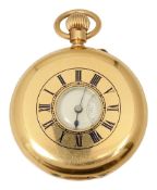 A late Victorian 18ct gold half hunter keyless pocket watch