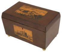 A Regency Scottish mauchline ware sycamore and penwork tea caddy c.1830