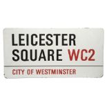 An enamelled iron street sign, Leicester Square WC2 City of Westminster