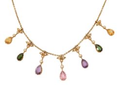 An Edwardian multi gem-set necklace