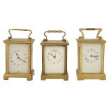 A Bayard brass carriage clock and two other carriage clocks