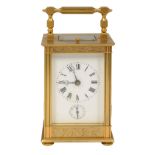 A 20th century French gilt brass cased repeater carriage clock with alarm