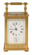 A 20th century French gilt brass cased repeater carriage clock with alarm