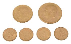 Six Mexican gold coins