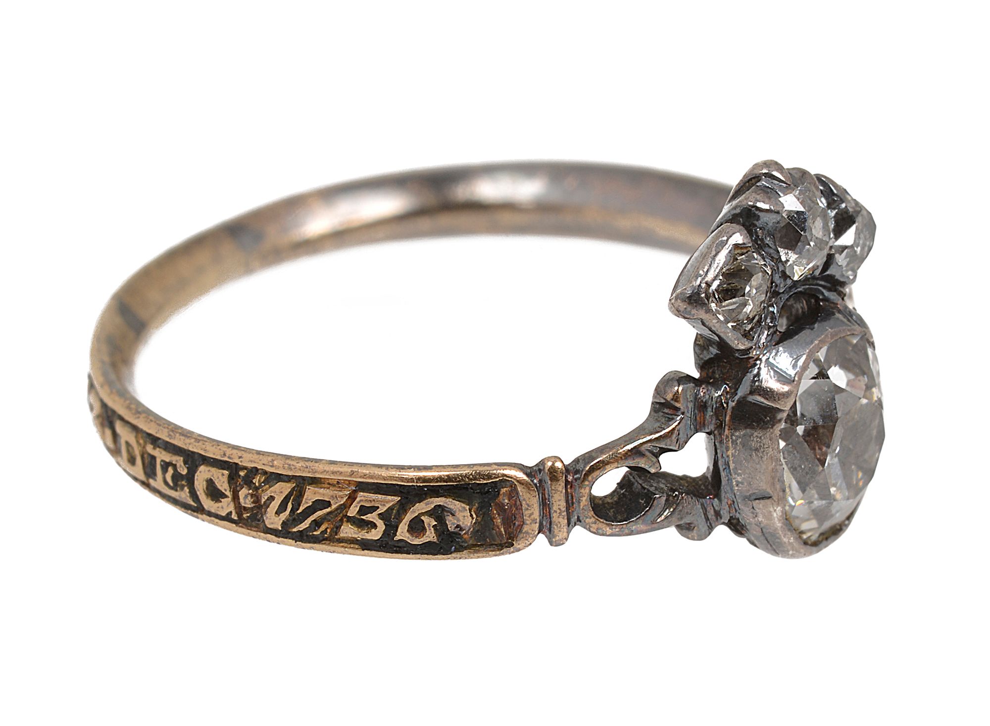 A mid 18th century diamond and enamel memorial ring - Image 2 of 3