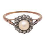 A pearl and diamond-set cluster ring