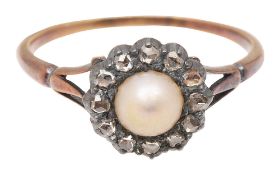 A pearl and diamond-set cluster ring