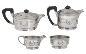 A George V Art Deco silver four piece tea service