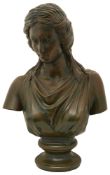 A bronzed terracotta bust of a classical maiden