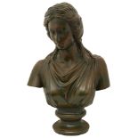 A bronzed terracotta bust of a classical maiden