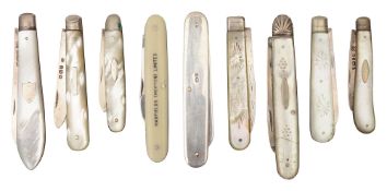 Victorian and later silver bladed folding fruit knives