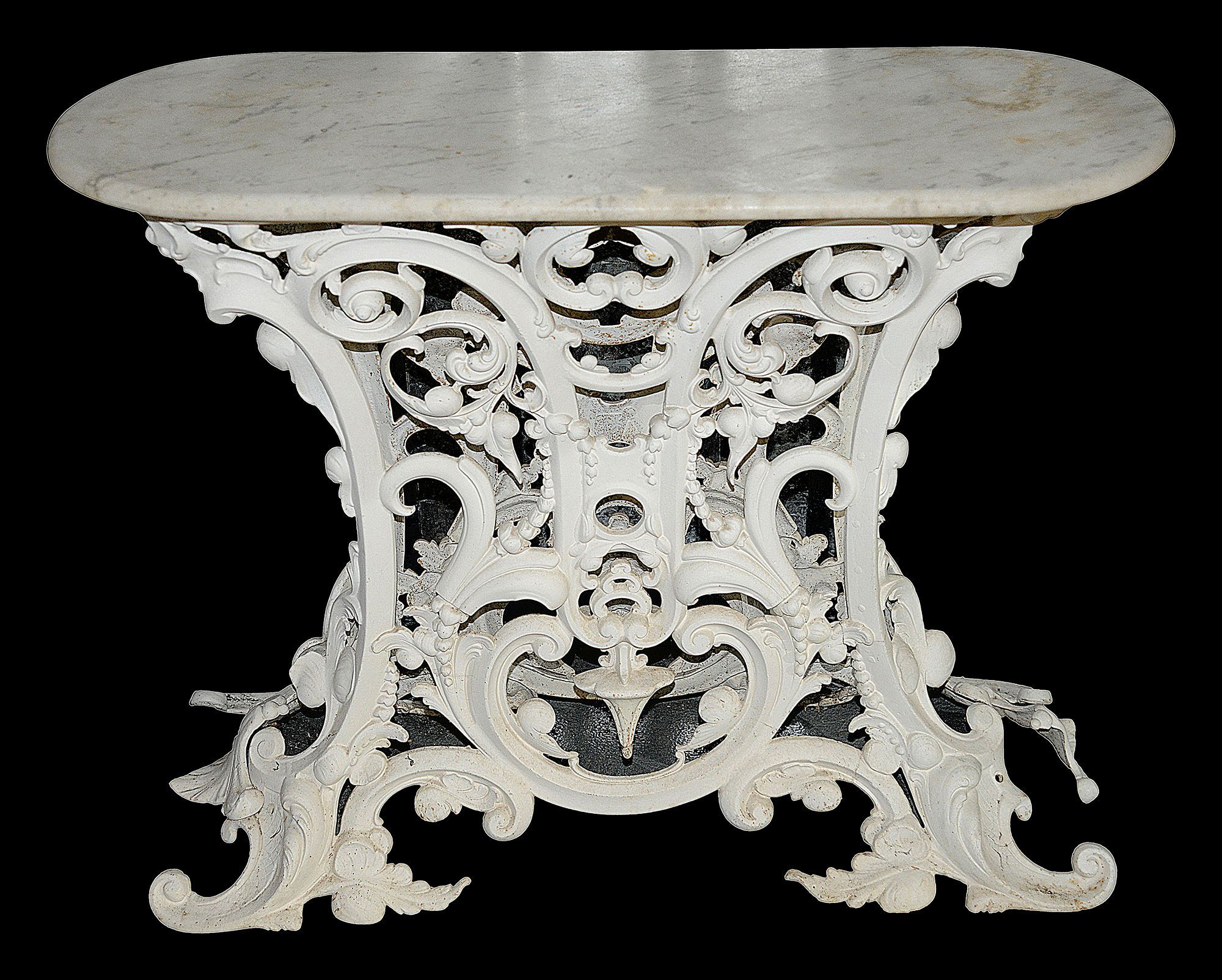 A Victorian marble topped cast iron conservatory table