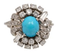 A mid 20th century turquoise and diamond-set ring