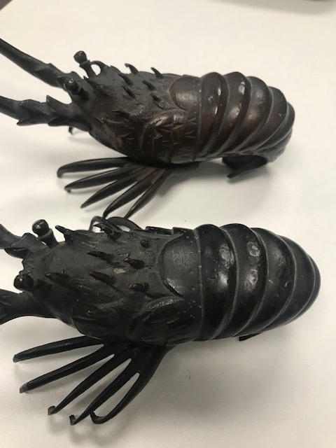 Two Japanese Meiji period patinated bronze okimono of crayfish - Image 2 of 4