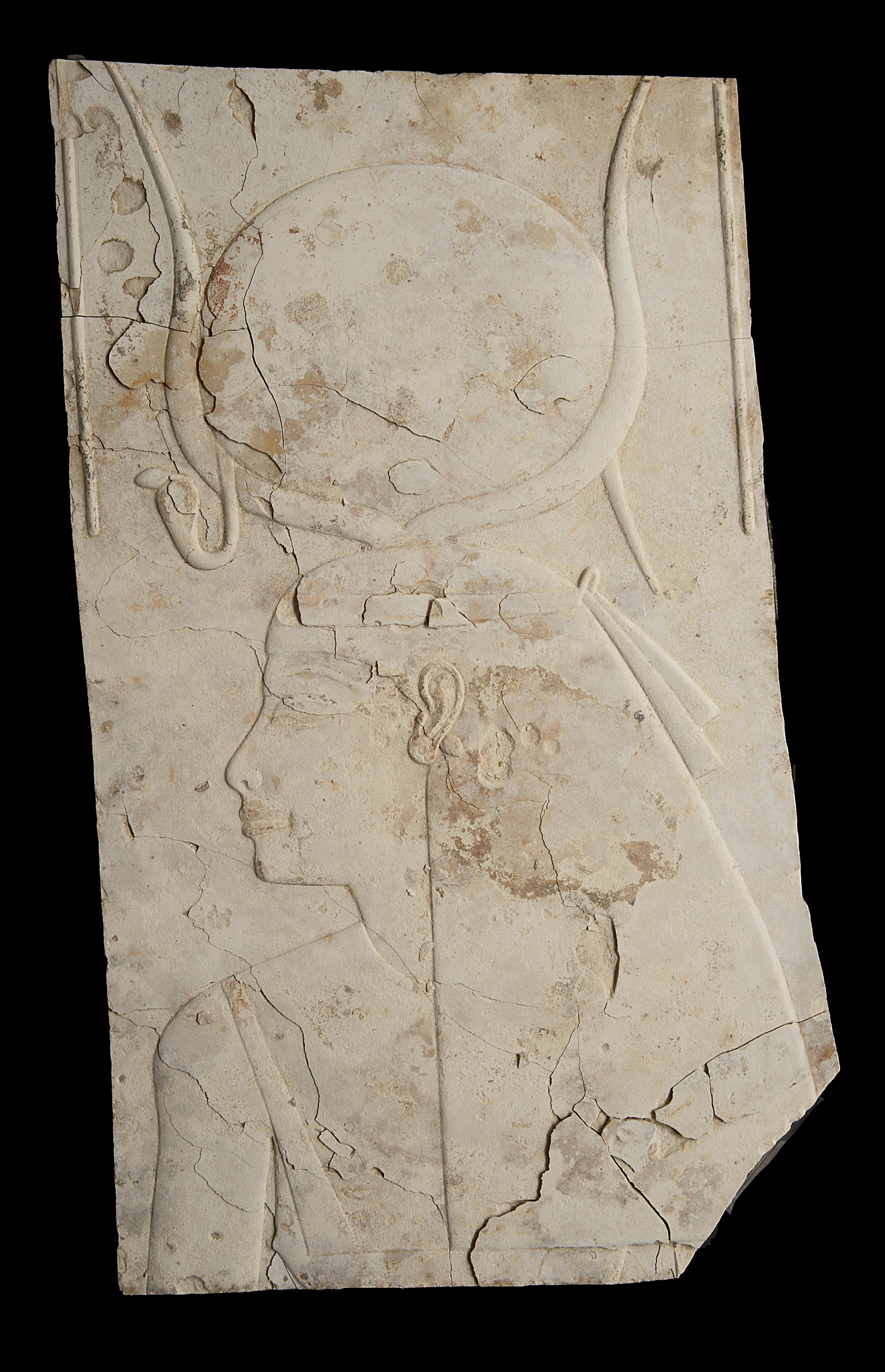 Antiquities: An Egyptian limestone bas relief limestone fragment of the Goddess Hathor