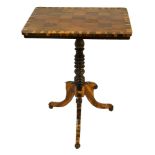 A Regency calamander and yew wood tripod table
