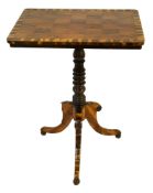 A Regency calamander and yew wood tripod table