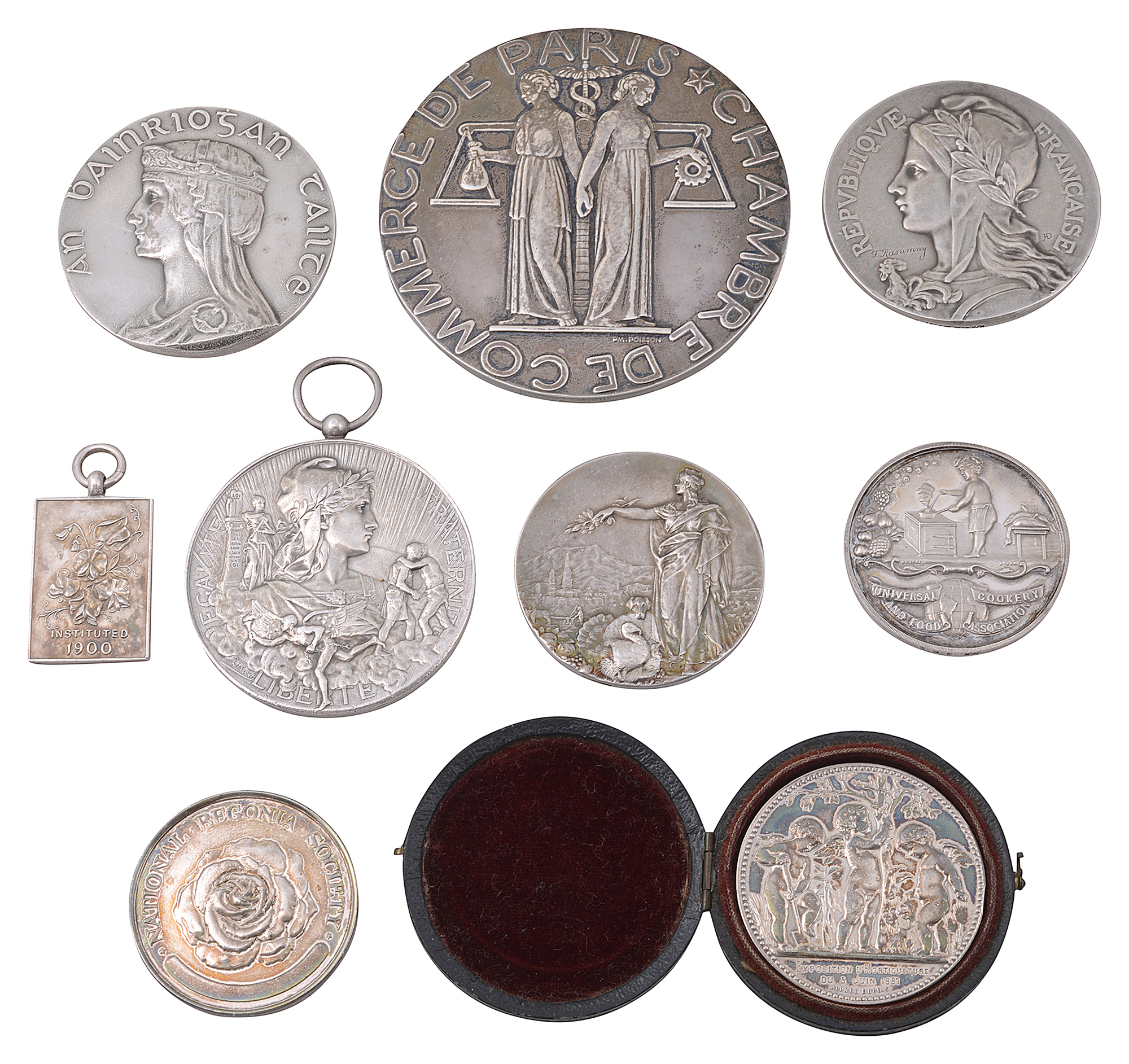 Collection of mostly early 20th c. silver and commemorative medals (9)