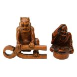 Two 19th century Japanese Meiji period carved boxwood figural netsuke