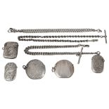 Five Victorian and later silver vesta cases and three silver Albert watch chains