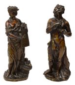 A pair of 19th century French bronze figures of a faun and a bacchante