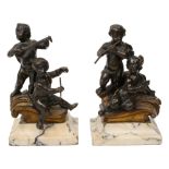 A pair of 19th century Louis XV style patinated and gilt bronze figural groups