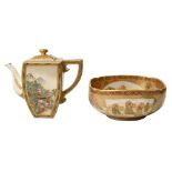 A Japanese Meiji period Sastusma Kinkozan type teapot and and a bowl