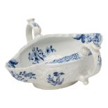 A Worcester double lipped twin handled sauce boat c.1755