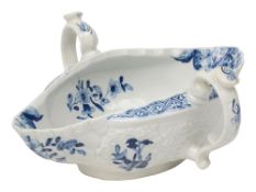 A Worcester double lipped twin handled sauce boat c.1755