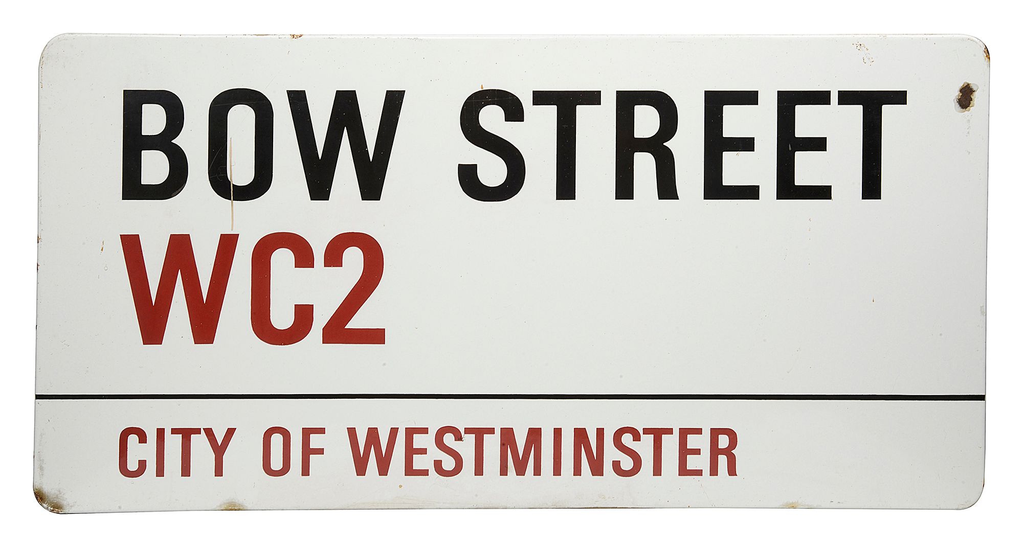 An enamelled and iron street sign for Bow Street WC2 City of Westminster