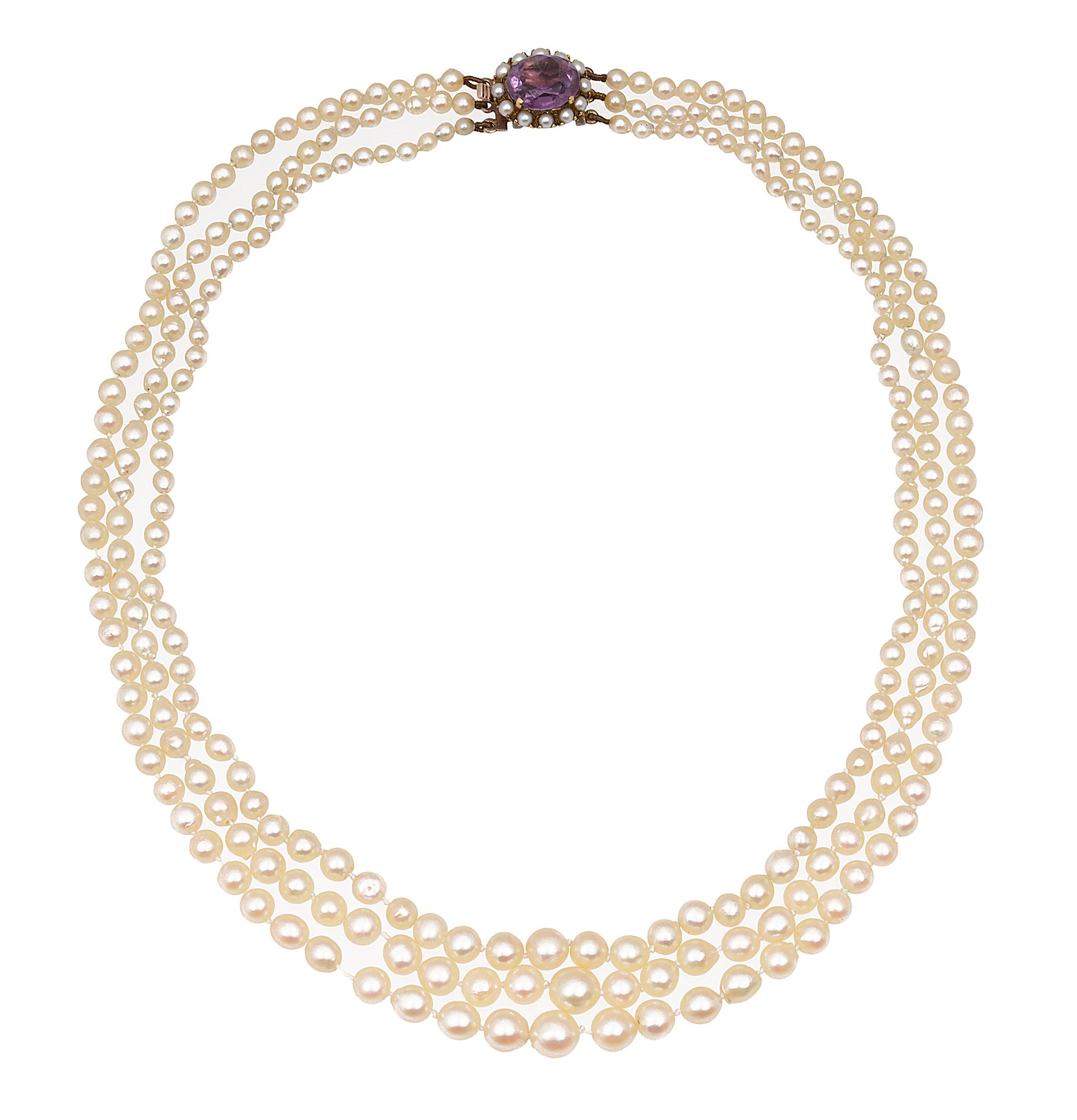 A three row cultured pearl necklace