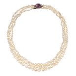 A three row cultured pearl necklace