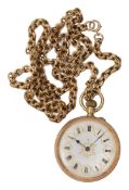 A lady's Swiss 14K gold keyless fob watch and a gold belcher link chain