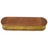 An 18th century Dutch engraved copper and brass tobacco box