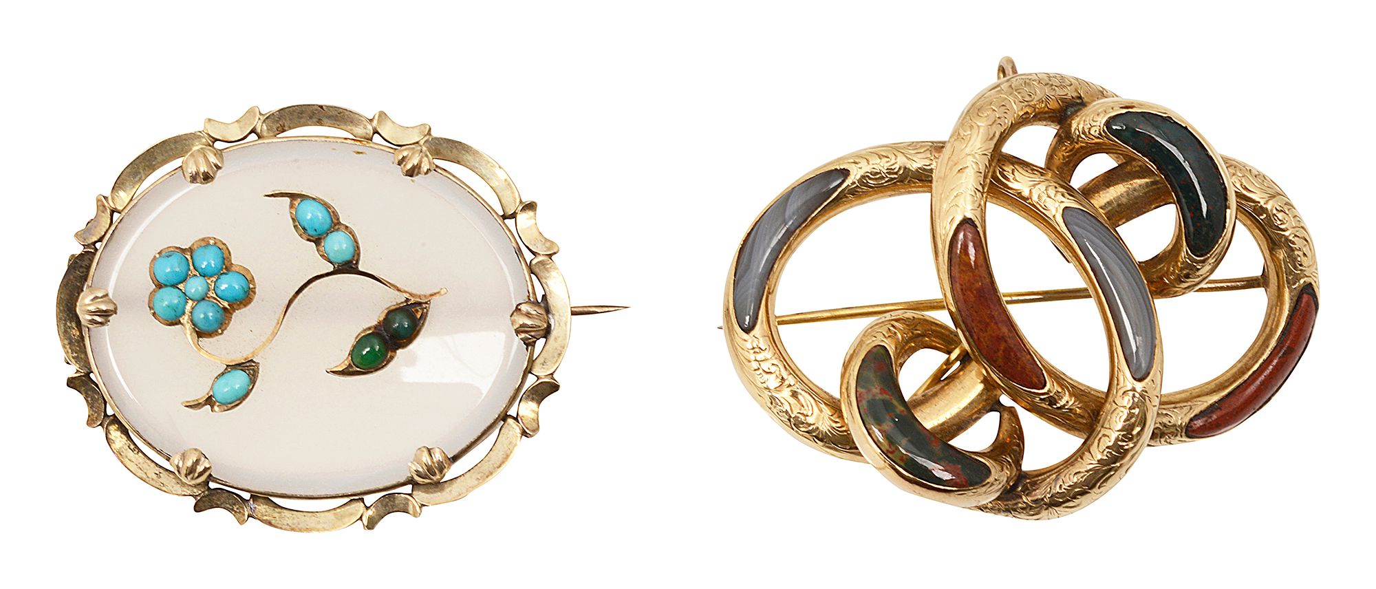 Two 19th century hardstone brooches