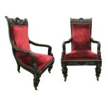 A pair of Anglo Indian ebony armchairs